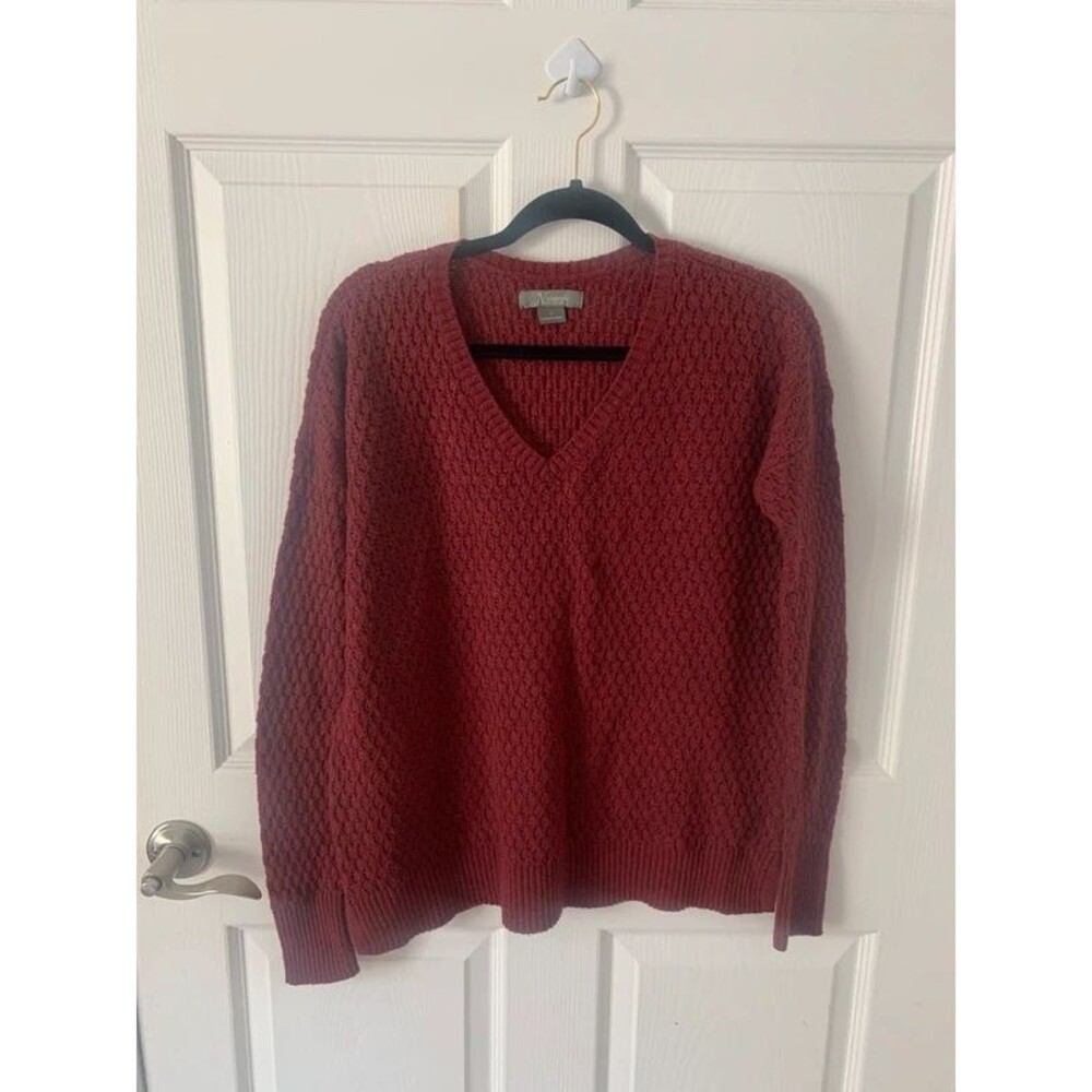 🍂Burgundy Textured Knit V-Neck Sweater